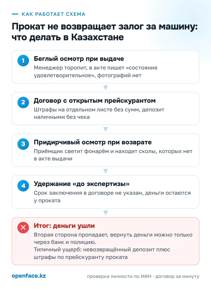 Как работает схема: Прокат не возвращает залог за машину: что делать в Казахстане