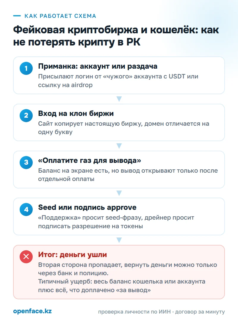 Как работает схема: Фейковая криптобиржа и кошелёк: как не потерять крипту в РК