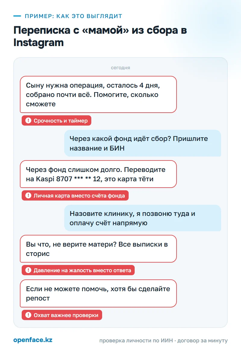 Переписка с «мамой» из сбора в Instagram: пример, как это выглядит