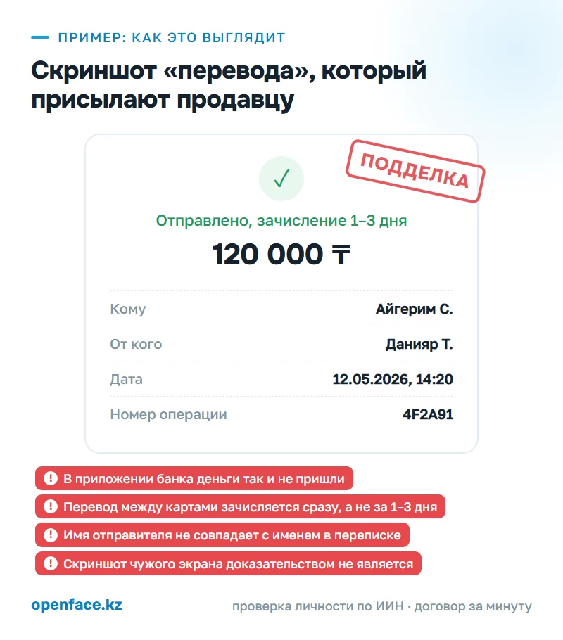 Скриншот «перевода», который присылают продавцу: пример, как это выглядит